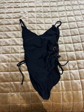 jcpenney Black Lace-Up Side One-Piece Swimsuit